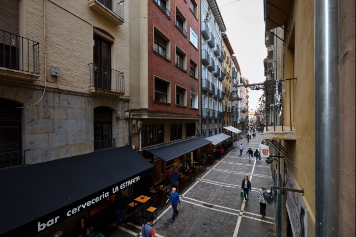Los balcones del encierro Estafeta 65 en Pamplona