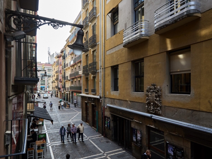 Los balcones del encierro Estafeta 65 en Pamplona